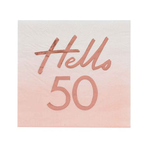 Tableware - Napkins Mix It Up Rose Gold Foiled Watercolour Hello 50 Napkins 16.5cm x 16.5cm 16pk