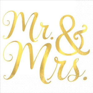 Amscan_OO Tableware - Napkins Mr & Mrs Beverage Foil Hot-Stamped Napkins 25cm 16pk