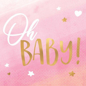 Amscan_OO Tableware - Napkins Oh Baby Girl Hot Stamped Beverage Napkins 16pk