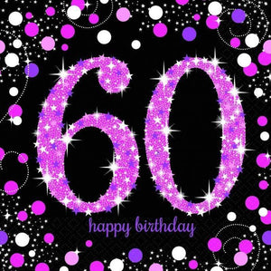 Amscan_OO Tableware - Napkins Pink Celebration 60th Happy Birthday Lunch Napkins 33cm 16pk