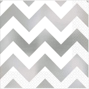 Amscan_OO Tableware - Napkins Silver Premium Chevron Hot-Stamped Beverage Napkins 16pk