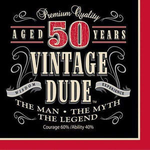 Amscan_OO Tableware - Napkins Vintage Dude 50th Birthday Lunch Napkins 16pk
