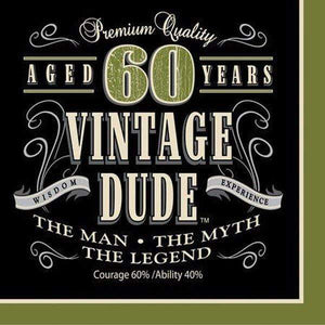 Amscan_OO Tableware - Napkins Vintage Dude 60th Birthday Lunch Napkins 16pk