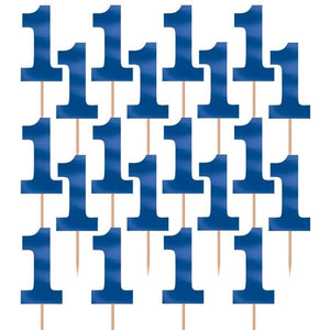 Amscan_OO Tableware - Picks, Stirrers & Skewers 1st Birthday Boy Blue Number One Foil Picks 36pk