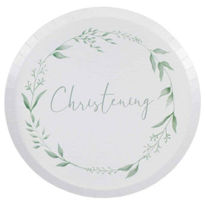 Tableware - Plates Christening White & Green Paper Plates NPC 25cm 8pk