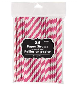 Amscan_OO Tableware - Straws Bright Pink Caribbean Blue Paper Straws 19cm 24pk