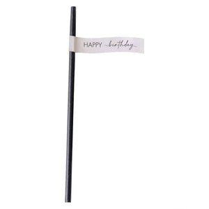 Tableware - Straws Champagne Noir Nude & Black Happy Birthday Paper Straws 20cm 16pk