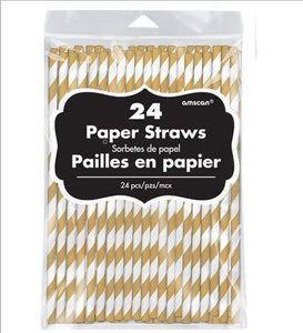 Amscan_OO Tableware - Straws Gold Gold Paper Straws 19cm 24pk