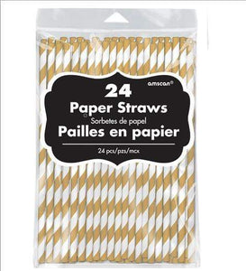 Amscan_OO Tableware - Straws Gold Paper Straws 19cm 24pk