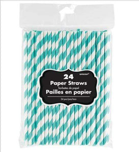 Amscan_OO Tableware - Straws Robin's Egg Blue Apple Red Paper Straws 19cm 24pk