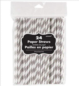 Amscan_OO Tableware - Straws Silver Bright Pink Paper Straws 19cm 24pk