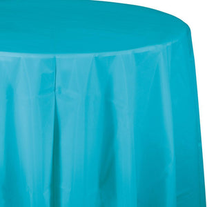 Amscan_OO Tableware - Table Covers Caribbean Blue Apple Red Plastic Round Tablecover 2.1m Each