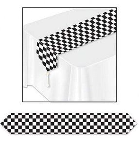 Amscan_OO Tableware - Table Runners, Table Skirts & Clips Checkered Black & White Table Runner 28cm x 183cm Each