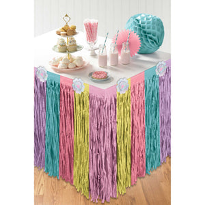 Amscan_OO Tableware - Table Runners, Table Skirts & Clips Enchanted Unicorn Iridescent Flowers Striped Table Skirt Each