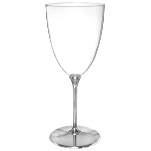 Amscan_OO Tableware - Wine, Cocktail, Champagne, & Glasses Premium Clear Plastic Wine Glasses with Silver Stem 207ml 8pk